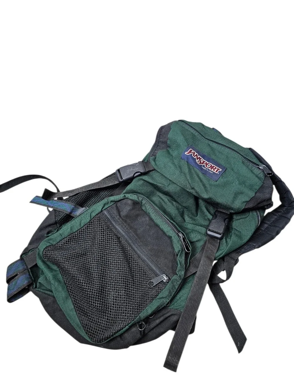 Vintage JanSport Hiking Backpack Green Black Made in USA Outdoor Daypack